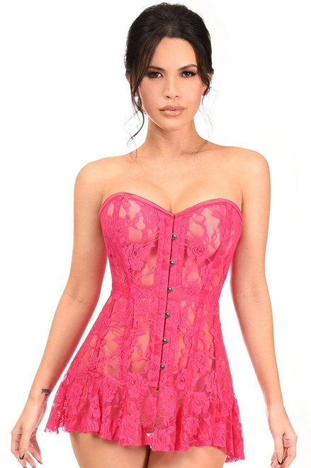 Lavish Fuchsia Sheer Lace Corset Dress