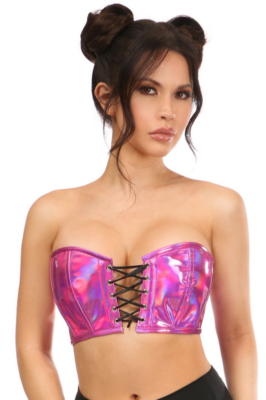 Lavish Fuchsia Holo Lace-Up Bustier Top