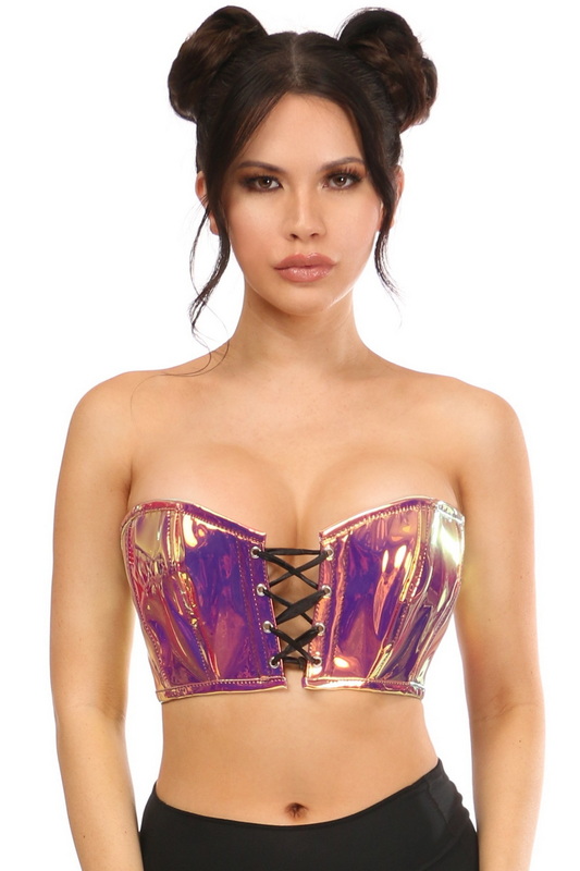 Lavish Rainbow Gold Holo Lace-Up Bustier Top