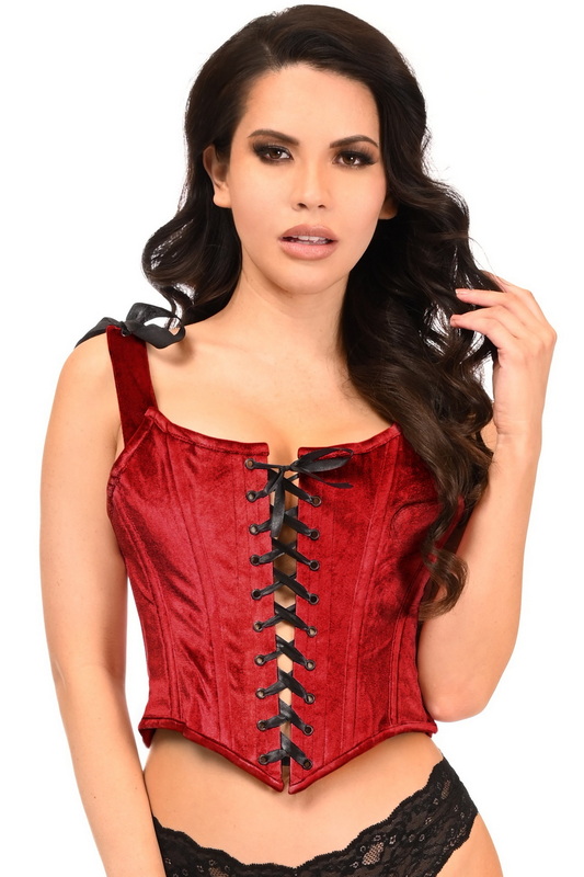 Lavish Dark Red Velvet Lace-Up Bustier Top