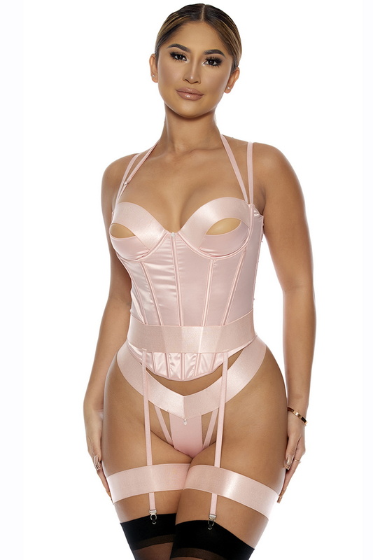 Blush Satin Cutout Bustier Set