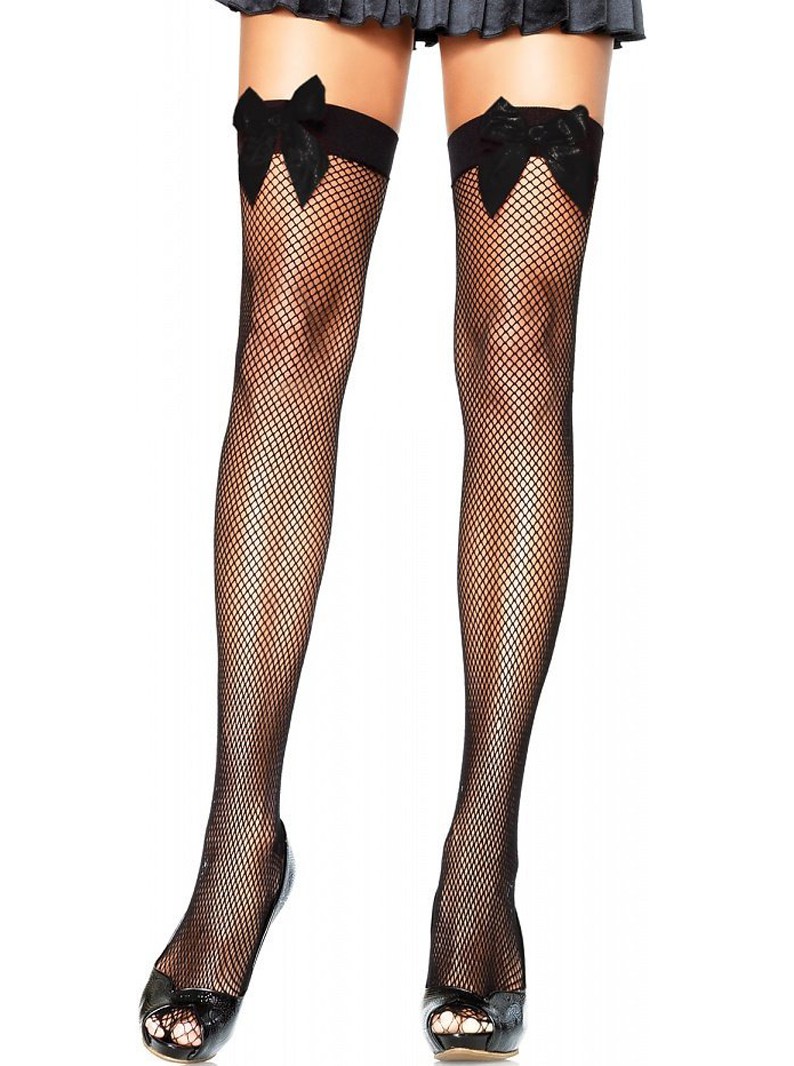 Fishnet Thigh Highs With Bows