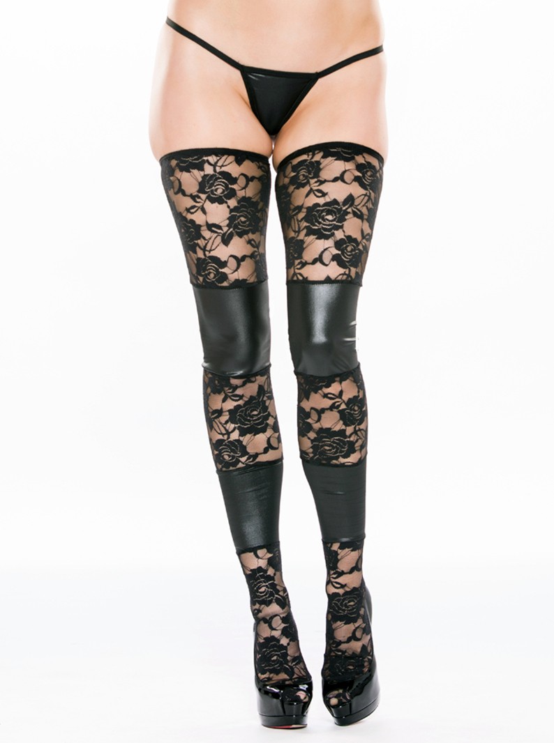 Kitten Lace & Wet Look Tights