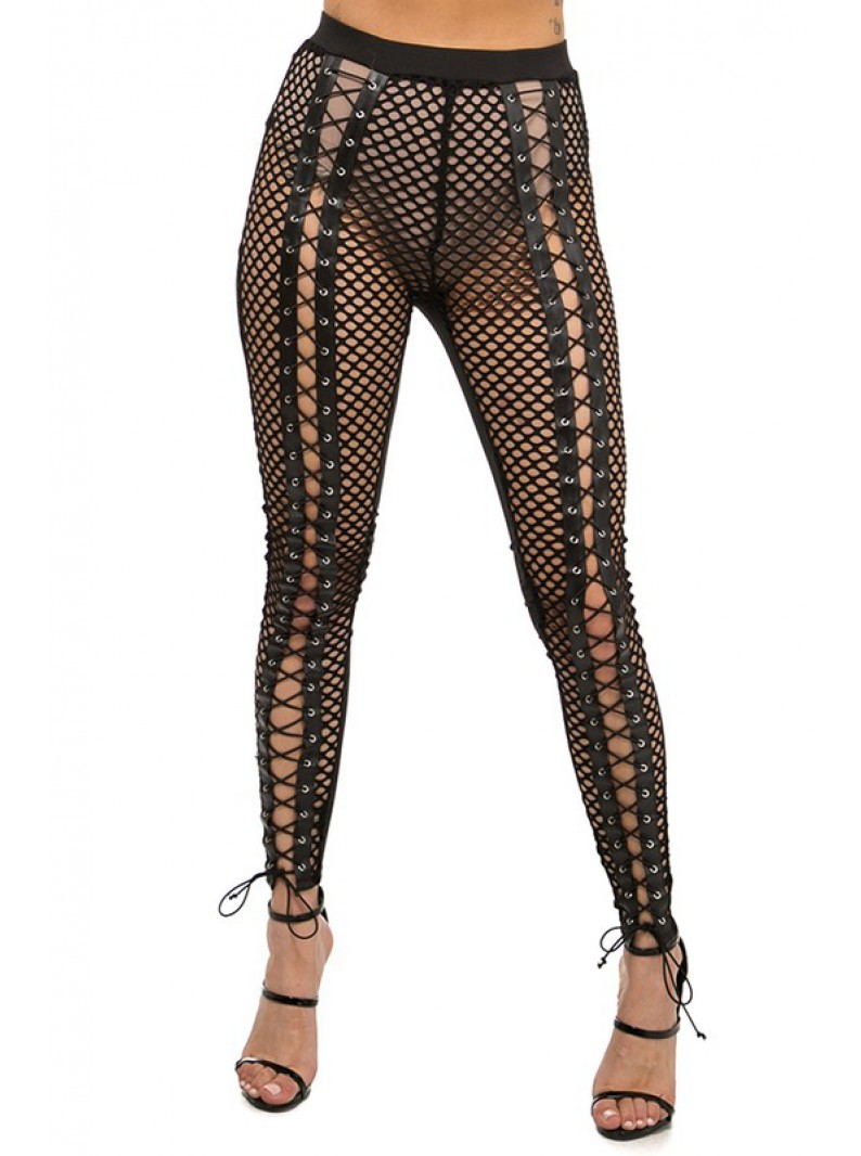 FISHNET LACE-UP FRONT LEGGINGS W/ SOLID BACK