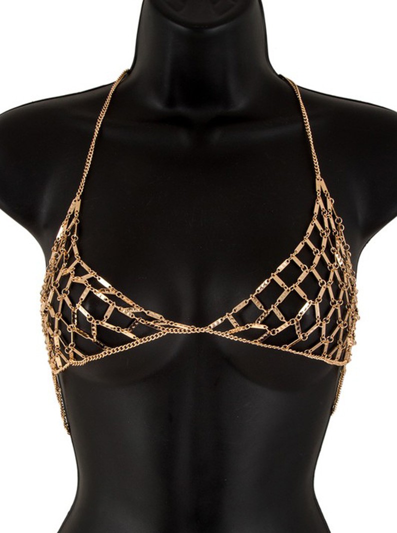 Gold Metal Chain Bra Top