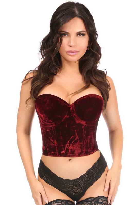 Lavish Dark Red Crushed Velvet Bustier