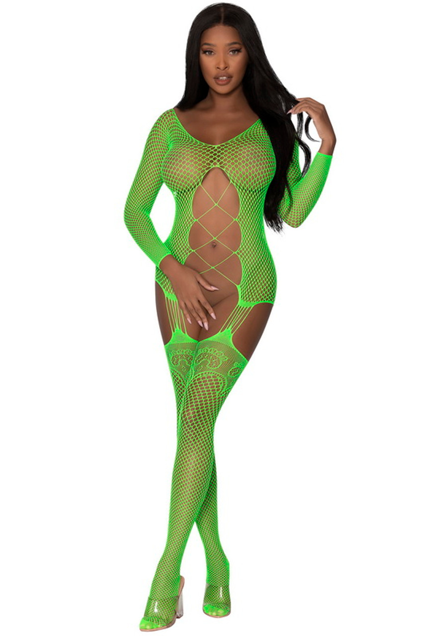 Lime Green Your Desire Is My Command Sexy Bodystocking