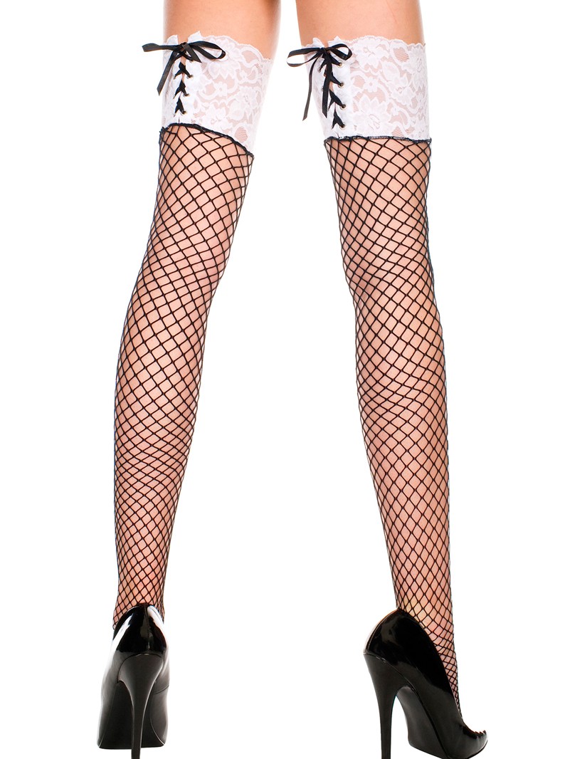 Diamond Net Stay Up Thigh HIghs with Lace Top