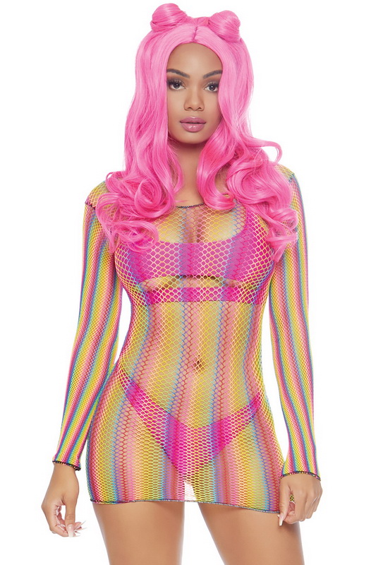 Rainbow Fishnet Mini Dress