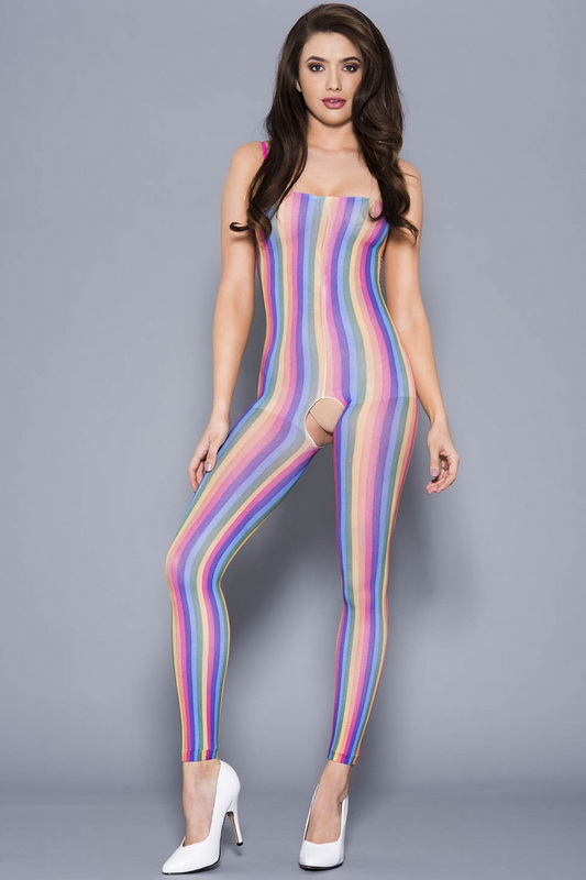 Rainbow Stripes Spandex Opaque Bodystocking