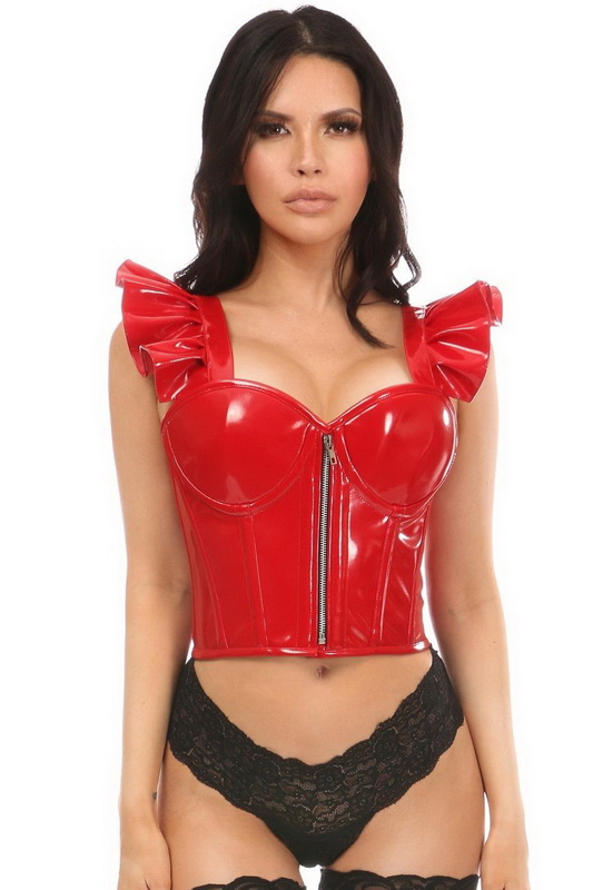 Red Patent Ruffle Sleeve Bustier Top