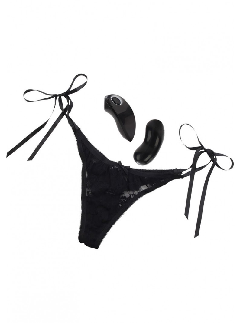 Little Black Panty Thong With Ties Remote Control Waterproof