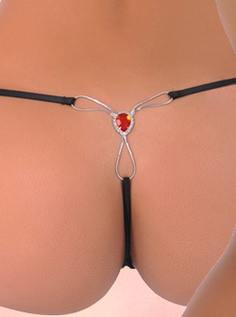 The "Boazinha" Sheer Mesh Crotchless Thong with Jewel Accents