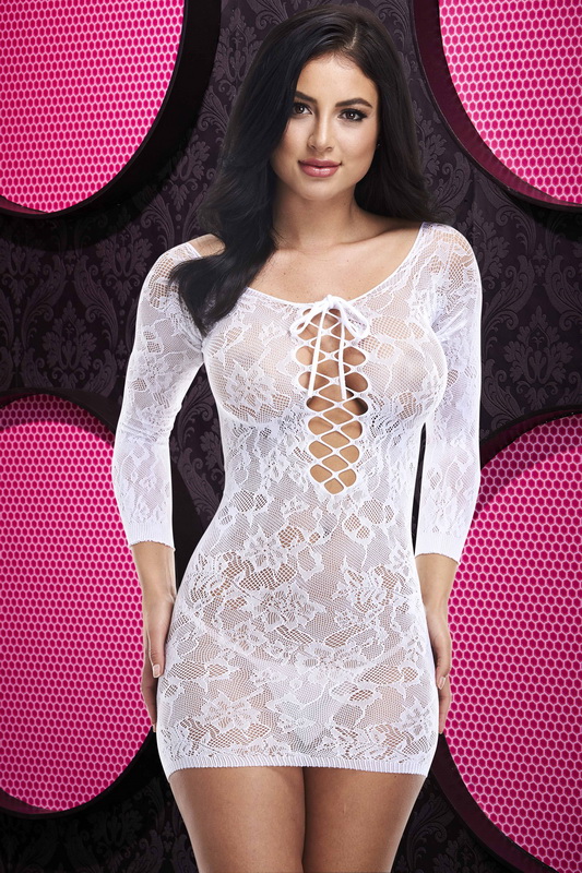 Seductive White Lace Bodystocking Chemise