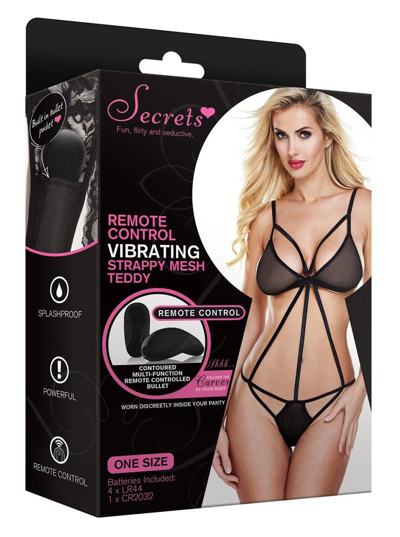 Strappy Black Mesh Remote Vibrating Teddy