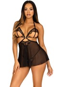 Black Lace & Mesh Cutout Babydoll