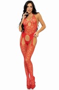 Red Seamless Heart Net Bodystocking