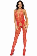 Red Seamless Heart Net Bodystocking