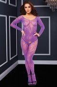 Purple Long Sleeve Crotchless Bodystocking