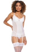 White Sheer Mesh Ruched Lingerie Chemise