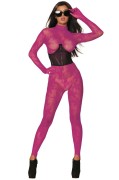 Azalea Pink Floral Fishnet Catsuit Bodystocking