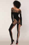 Black Seamless Opaque & Fishnet Bodystocking