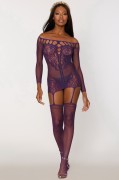 Purple Fishnet Garter Dress Bodystocking