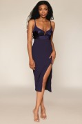 Deep Navy Rib Knit High Slit Lingerie Chemise