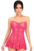 Lavish Fuchsia Sheer Lace Corset Dress