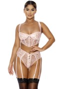 Blush Satin and Floral Lace Bustier Set