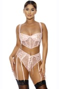 Blush Satin and Floral Lace Bustier Set