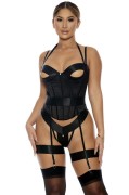 Black Satin Cutout Bustier Set