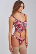 Red & Nude Floral Satin Bustier