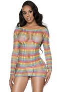 Rainbow Multi Net Vertical Stripe Lingerie Chemise