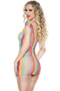 Rainbow Short Sleeve Net Lingerie Chemise