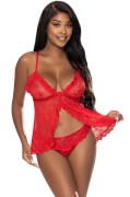 Red Ooh La Lace Lingerie Babydoll & Split Crotch Panty