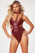 Wine Midnight Love Vegan Leather Lingerie Teddy