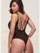 Sheer Mesh & Lace Plunging Teddy W/ Criss-Cross Straps