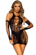 Black Lace & Net Mini Dress & Gloves