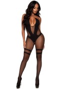 Black Sheer & Opaque Mesh Bodystocking