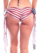 Patriotic American Pot Print Ribbon Tie-Side Brazilian Bikini Bo