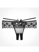 Black Sheer & Lace Angel Crotchless Panty