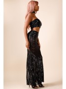 DIAMOND SEQUIN CHOKER TOP & LONG SKIRT SET