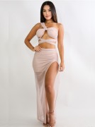 Sparkle Sheer Wrap Around Top & Long Skirt W/ Slit Set