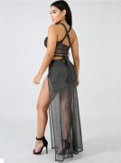 Sparkle Sheer Wrap Around Top & Long Skirt W/ Slit Set