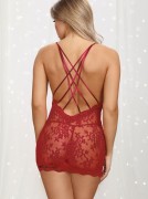 Red Garnet Lace V-Front Chemise W/ Strappy Back & G-String