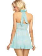 Aqua Lace & Sheer Babydoll & Lace Panty