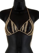 Gold Rhinestone Metal Body Chain Bra Top