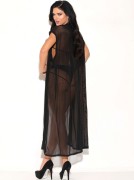 Sheer Mesh Long Robe W/ Short Sleeves