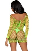 Neon Green Fence Net Lingerie Dress